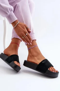 Damskie Klapki Na Platformie Zamszowe Big Star NN274A670 Czarne