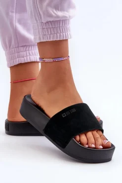 Damskie Klapki Na Platformie Zamszowe Big Star NN274A670 Czarne