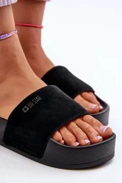 Damskie Klapki Na Platformie Zamszowe Big Star NN274A670 Czarne