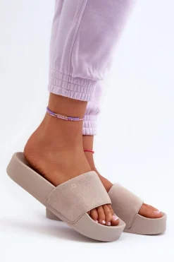 Damskie Klapki Na Platformie Zamszowe Big Star NN274A671 Beżowe