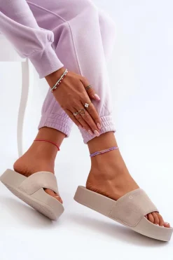 Damskie Klapki Na Platformie Zamszowe Big Star NN274A671 Beżowe