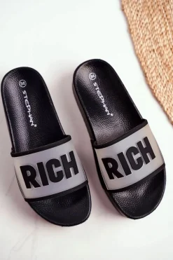 Damskie Klapki Na Platformie Czarne RICH