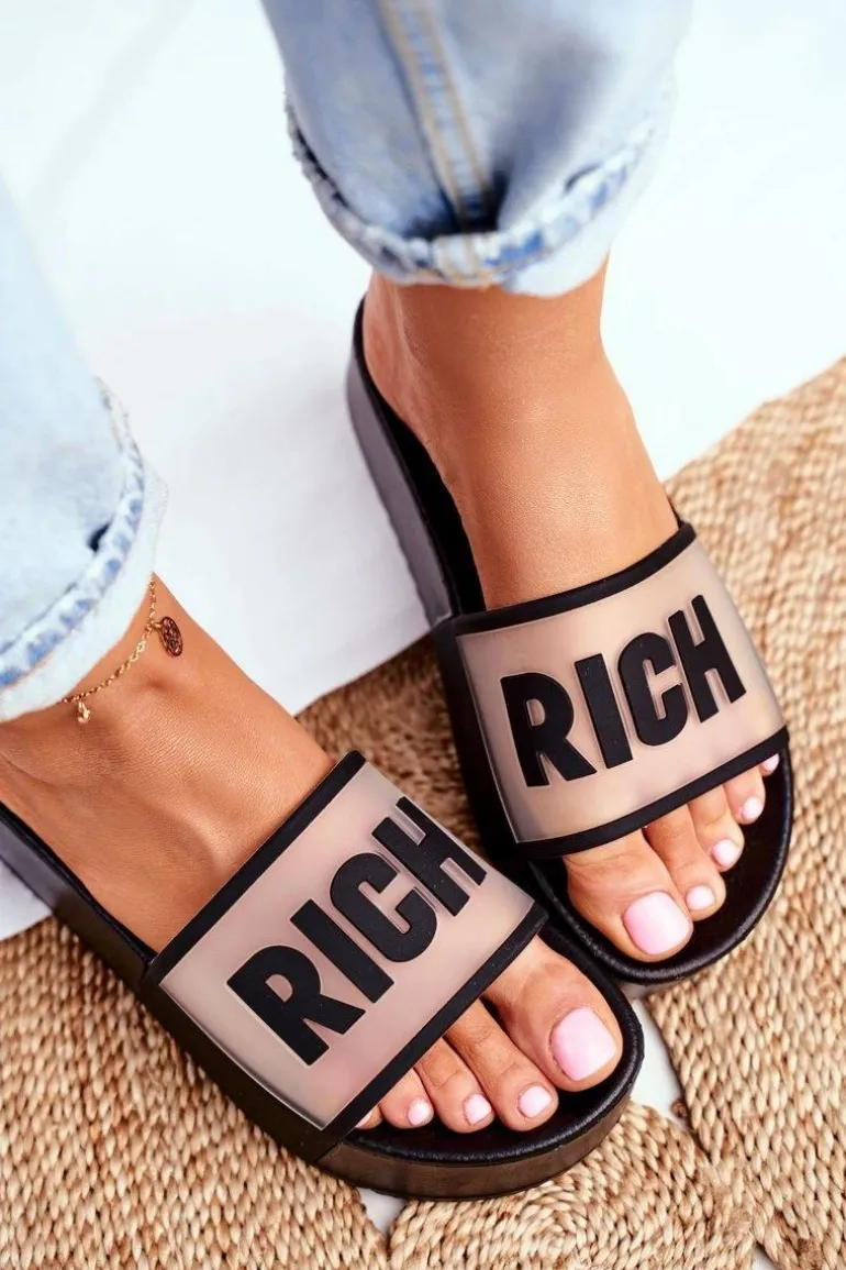 Damskie Klapki Na Platformie Czarne RICH