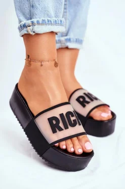 Damskie Klapki Na Platformie Czarne RICH