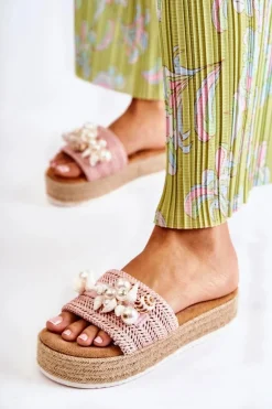 Damskie Klapki Na Platformie Z Muszelkami Różowe Tolia