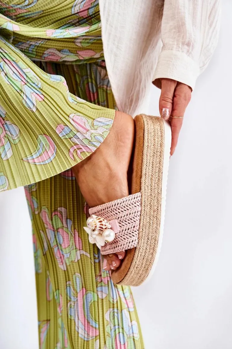 Damskie Klapki Na Platformie Z Muszelkami Różowe Tolia