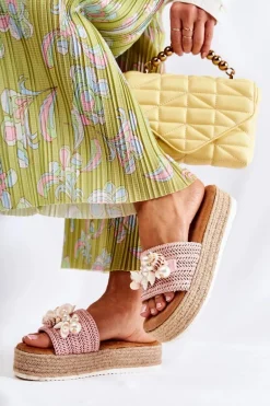 Damskie Klapki Na Platformie Z Muszelkami Różowe Tolia