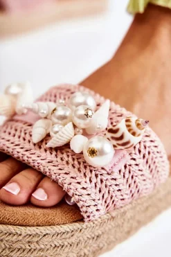 Damskie Klapki Na Platformie Z Muszelkami Różowe Tolia