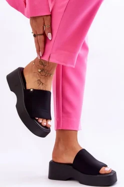 Damskie Klapki Na Platformie Czarne Carmela