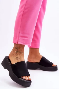 Damskie Klapki Na Platformie Czarne Carmela