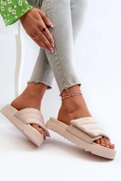 Damskie Klapki Na Platformie Big Star NN274773 Beżowe