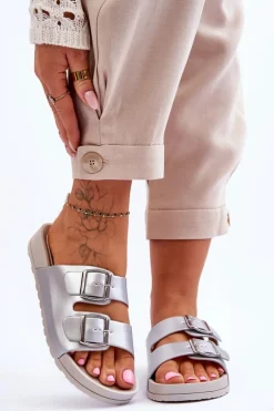 Damskie Klapki Na Platformie Srebrne Vertigo