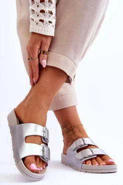 Damskie Klapki Na Platformie Srebrne Vertigo