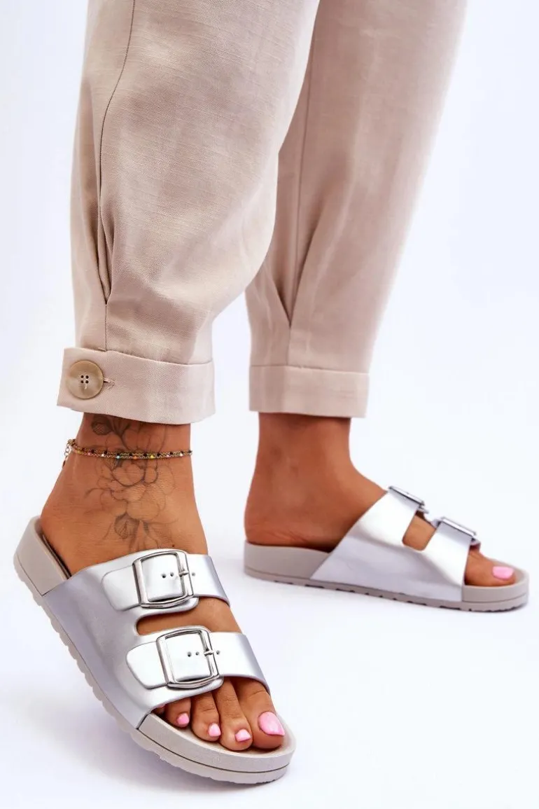 Damskie Klapki Na Platformie Srebrne Vertigo