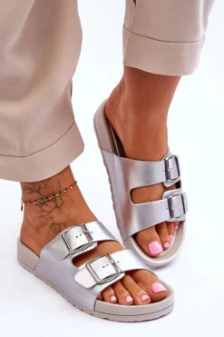 Damskie Klapki Na Platformie Srebrne Vertigo