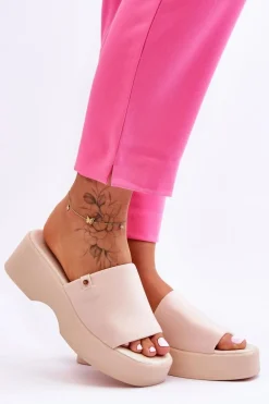 Damskie Klapki Na Platformie Beżowe Carmela