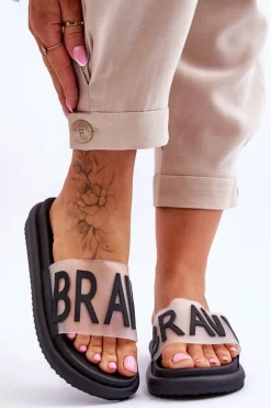 Damskie Klapki Na Platformie Czarne Brave