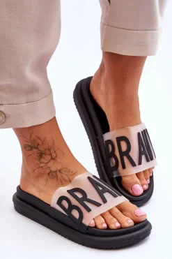 Damskie Klapki Na Platformie Czarne Brave