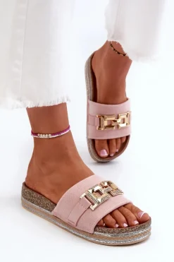 Damskie Klapki Na Platformie Z Ozdobą Różowe Vapireta