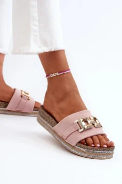 Damskie Klapki Na Platformie Z Ozdobą Różowe Vapireta