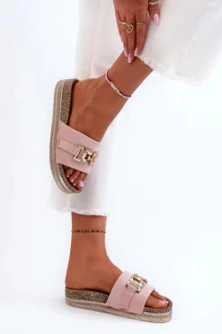 Damskie Klapki Na Platformie Z Ozdobą Różowe Vapireta