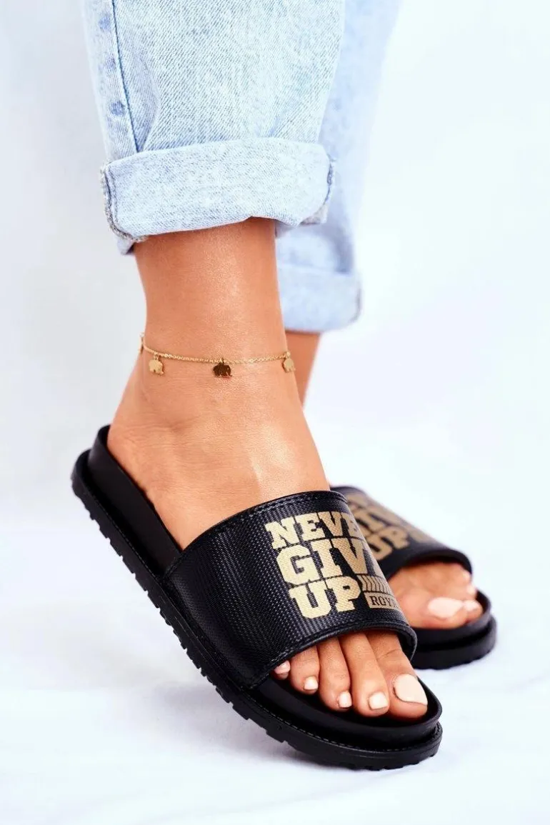 Damskie Klapki Never Give Up2 Złote Czarne