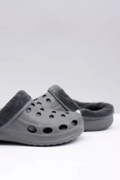 Damskie Klapki Ocieplane Szare Kroksy EVA