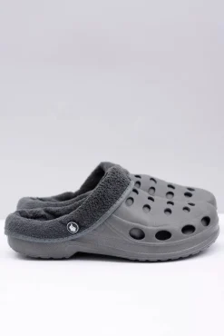 Damskie Klapki Ocieplane Szare Kroksy EVA