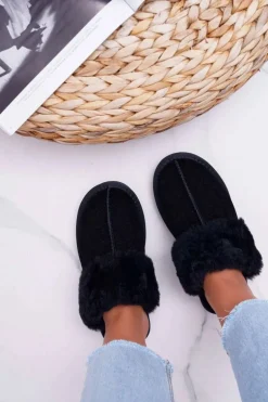 Damskie Klapki Papcie Czarne Mirendy