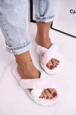 Damskie Klapki Papcie Futrzane Kolorowe Cozy Time