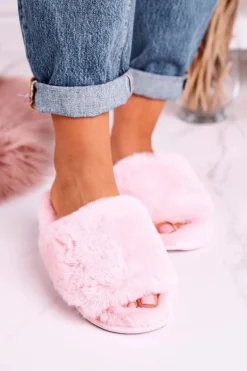 Damskie Klapki Papcie Futrzane Różowe Sweet