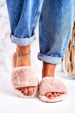 Damskie Klapki Papcie Futrzane Różowe Cold Days