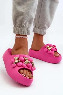 Damskie Klapki Piankowe Z Ozdobami Na Grubej Podeszwie Fuksja Bremavia