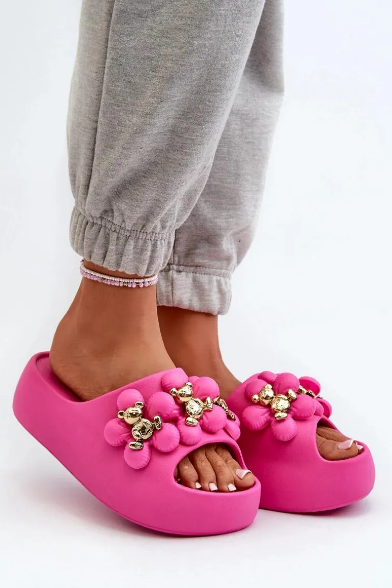 Damskie Klapki Piankowe Z Ozdobami Na Grubej Podeszwie Fuksja Bremavia
