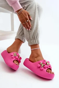 Damskie Klapki Piankowe Z Ozdobami Na Grubej Podeszwie Fuksja Bremavia