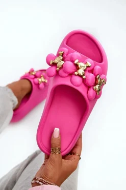 Damskie Klapki Piankowe Z Ozdobami Na Grubej Podeszwie Fuksja Bremavia