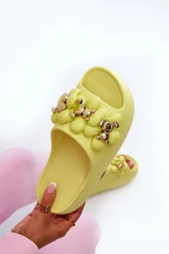 Damskie Klapki Piankowe Z Ozdobami Na Grubej Podeszwie Limonkowe Bremavia