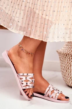 Damskie Klapki Różowe Gumowe Ćwieki Patty