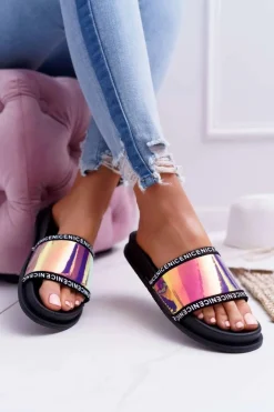 Damskie Klapki Różowe Opalizujące Nerdo