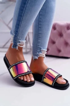 Damskie Klapki Różowe Opalizujące Nerdo