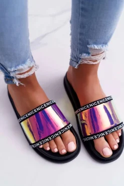 Damskie Klapki Różowe Opalizujące Nerdo