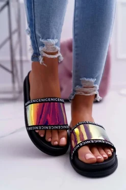 Damskie Klapki Różowe Opalizujące Nerdo