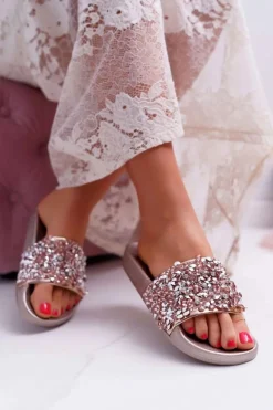 Damskie Klapki Różowe Złoto Glamour