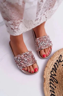 Damskie Klapki Różowe Złoto Glamour