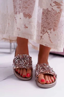 Damskie Klapki Różowe Złoto Glamour