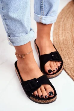 Damskie Klapki Sprzączka Regulacja Czarne Rosaline