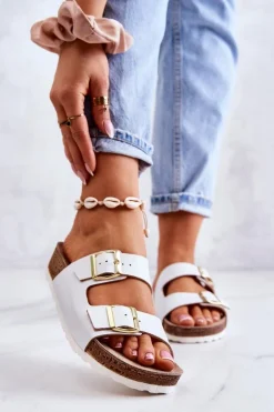 Damskie Klapki Sprzączki Inblu NM000028 Białe