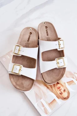 Damskie Klapki Sprzączki Inblu NM000028 Białe