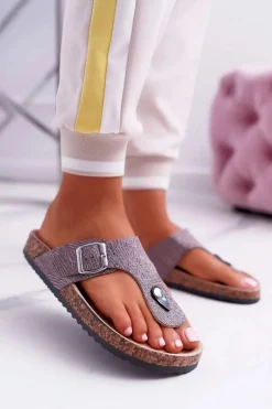 Damskie Klapki Szare Japonki Baisan