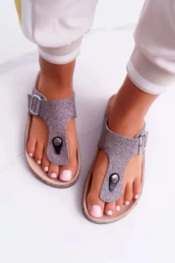 Damskie Klapki Szare Japonki Baisan